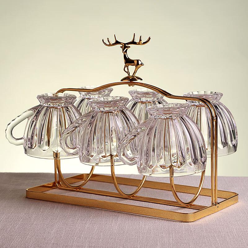 Набор термостойких стеклянных стаканов для питья Shangqi с ручкой, 160 мл, Золотой Лось