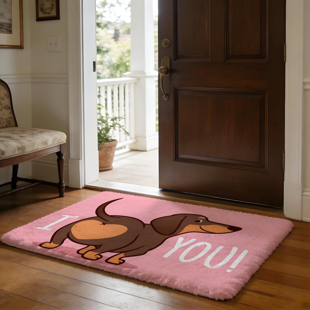 Sausage Dog Dachshund Cute Floor Mat Soft Flannel Absorbent Mat Non-Slip Rug Home Bedroom Bathroom
