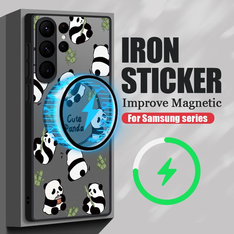 Magnetic Case For Magsafe For Samsung Galaxy S26 S24 S25 Ultra S23 S24 FE S22 Plus Cute Panda Pattern Hard Matte Phone Cover