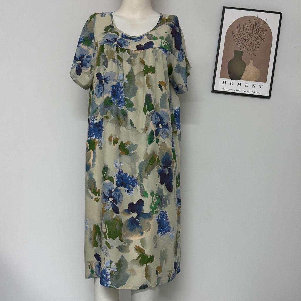 Women's Cotton Silk Short Sleeve Nightgown - Spring/Summer, Breathable, Comfortable, Lazy Style