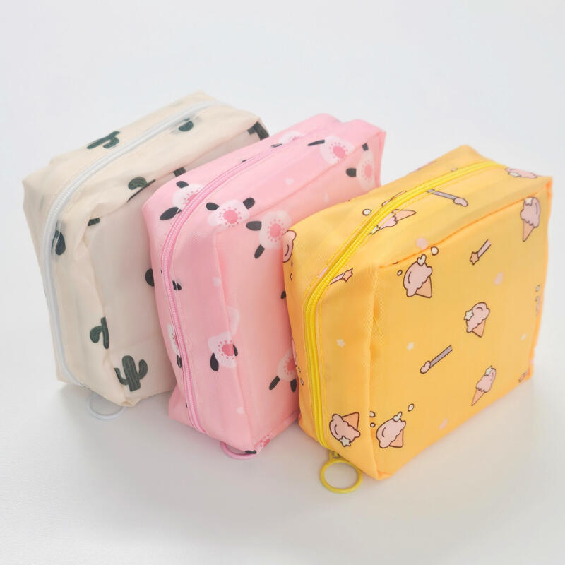 Square Printed Multipurpose Sanitary Napkin Zipper Pouch (3 Colors)