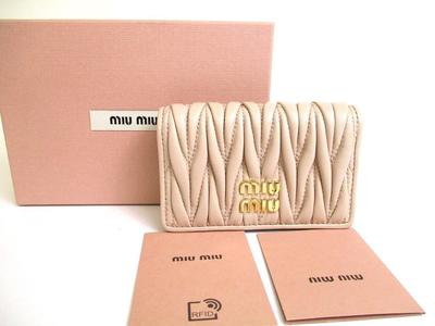 Autentisk miu miu Beige Matelasse Beige Læder Kortetui Kortindehaver #a587 Renoveret