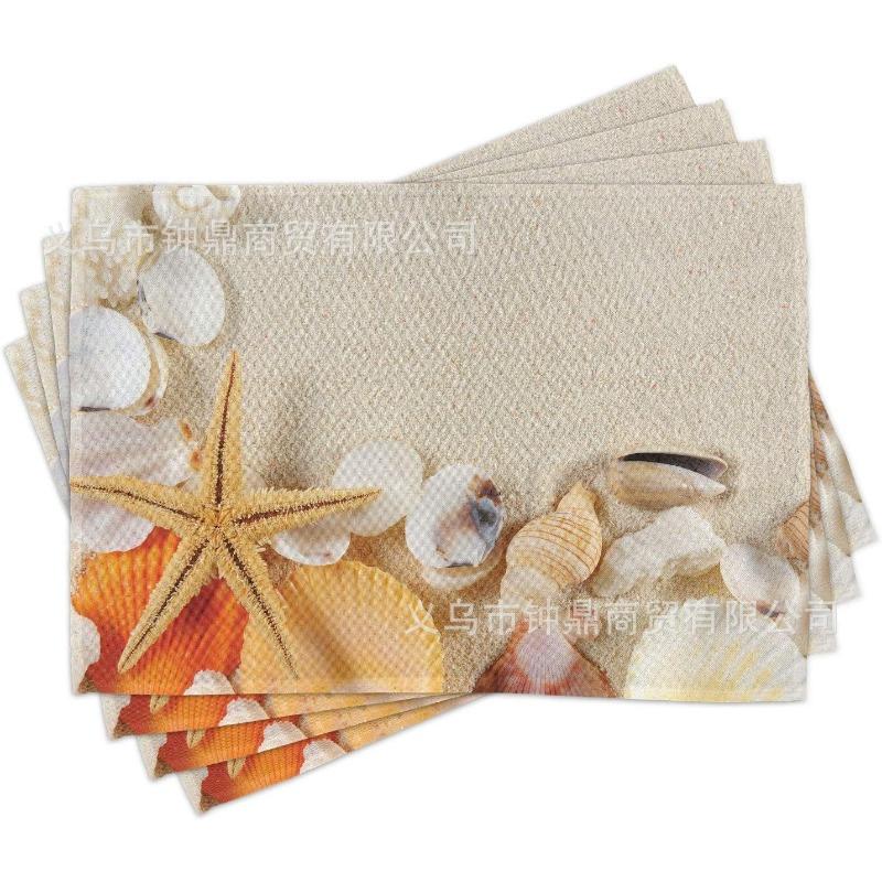 Hot Summer Beach Placemats Starfish Beach Theme Ocean Shell Printing Dust-proof and Heat-insulating Summer Placemats
