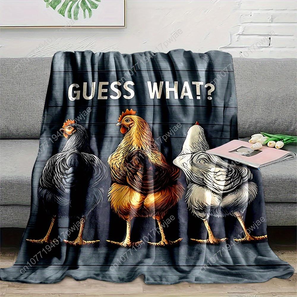 Cozy Contemporary Reversible Flannel Fleece Throw Blanket • 1pc Cartoon Chicken Backside Guessing Game Print • Digital Print All 75cmx90cm