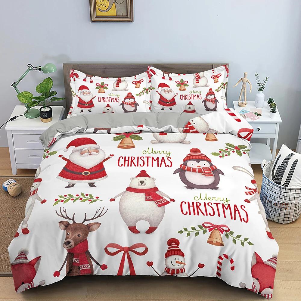 Comforter Christmas Bedding Set 3D Print Santa Claus King Queen Single Double Size Kids Polyester Bedding Set No Bed Sheet