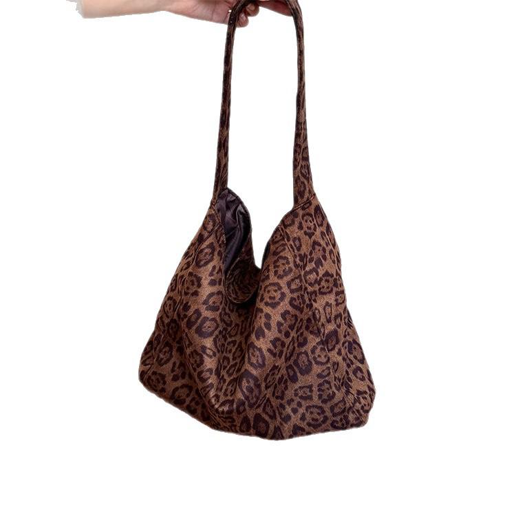 Korean Leopard Print Canvas Tote Bag - Autumn/Winter Casual, Large Capacity, Lazy Style Shoulder Bag