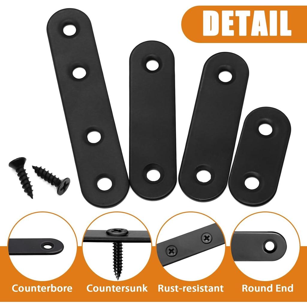 20Pcs Stainless Steel Straight Flat Bracket Mending Plates for Wood Repair Fixing Connector