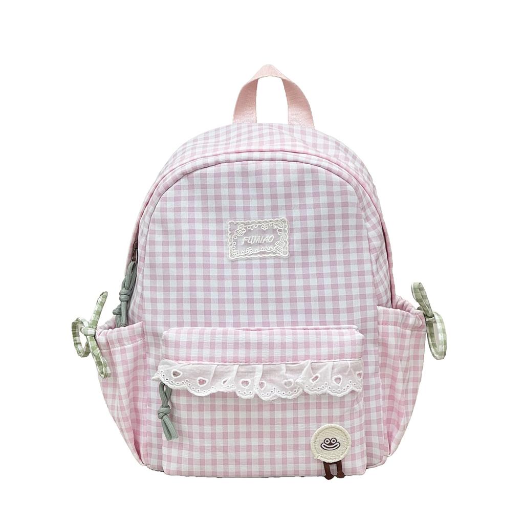 Schoolbag high-value plaid schoolbag women's new lace girl heart backpack Japanese sweet student travel backpack