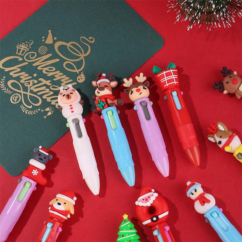 10 Adet Noel Dört Renkli Tükenmez Kalem Sevimli Geyik Noel Baba Mini Jel Kalem El Kitabı Kalemi Öğrenci Ödülü Hediye