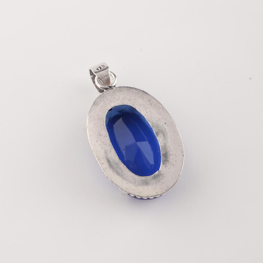 Dunkelblauer Tansanit Edelstein Silber Anhänger 1,75" , 925 Sterling Silber Handgefertigter Schmuck, Anhänger Geburtstagsgeschenk für Sie PP-63-12