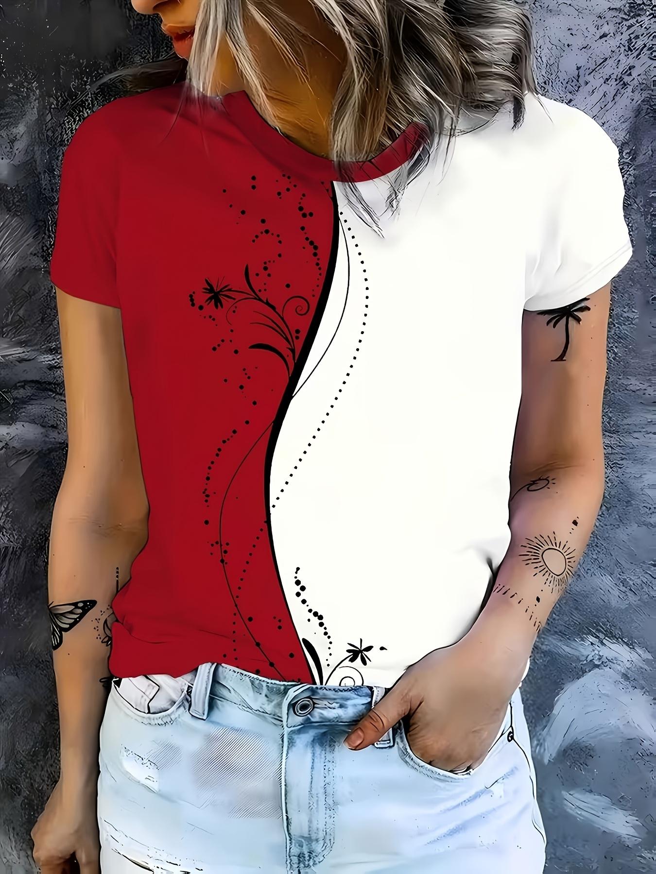 

Women s Retro Red ; White Contrast T-Shirt - Short Sleeve Casual Summer Blouse Top with Line Print. Machine Washable Suitable for Outdoor.. Parties.. XL дубильная кора