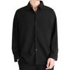 VANCAMEL Langarmhemd für Herren, Lockeres Freizeit-Oberteil für Herren, einfarbige Kleidung im koreanischen Stil, Schwarz, 2XL
