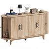 Living Room Buffet, Oval Storage Furniture with 4 Doors and 2 Adjustable Shelves, 147x40x76cm, Oak