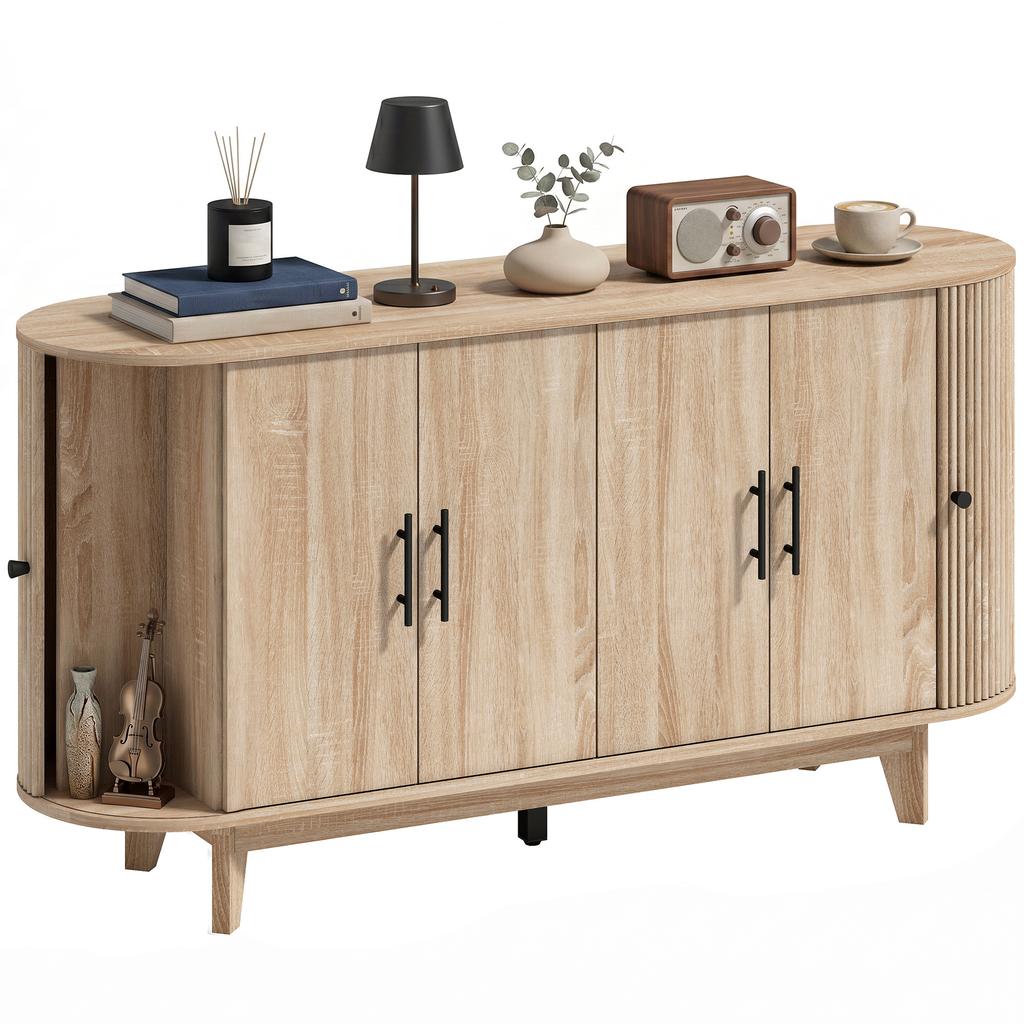 Living Room Sideboard, Oval, 4 Doors, 2 Adjustable Shelves, 147 x 40 x 76 cm, Oak
