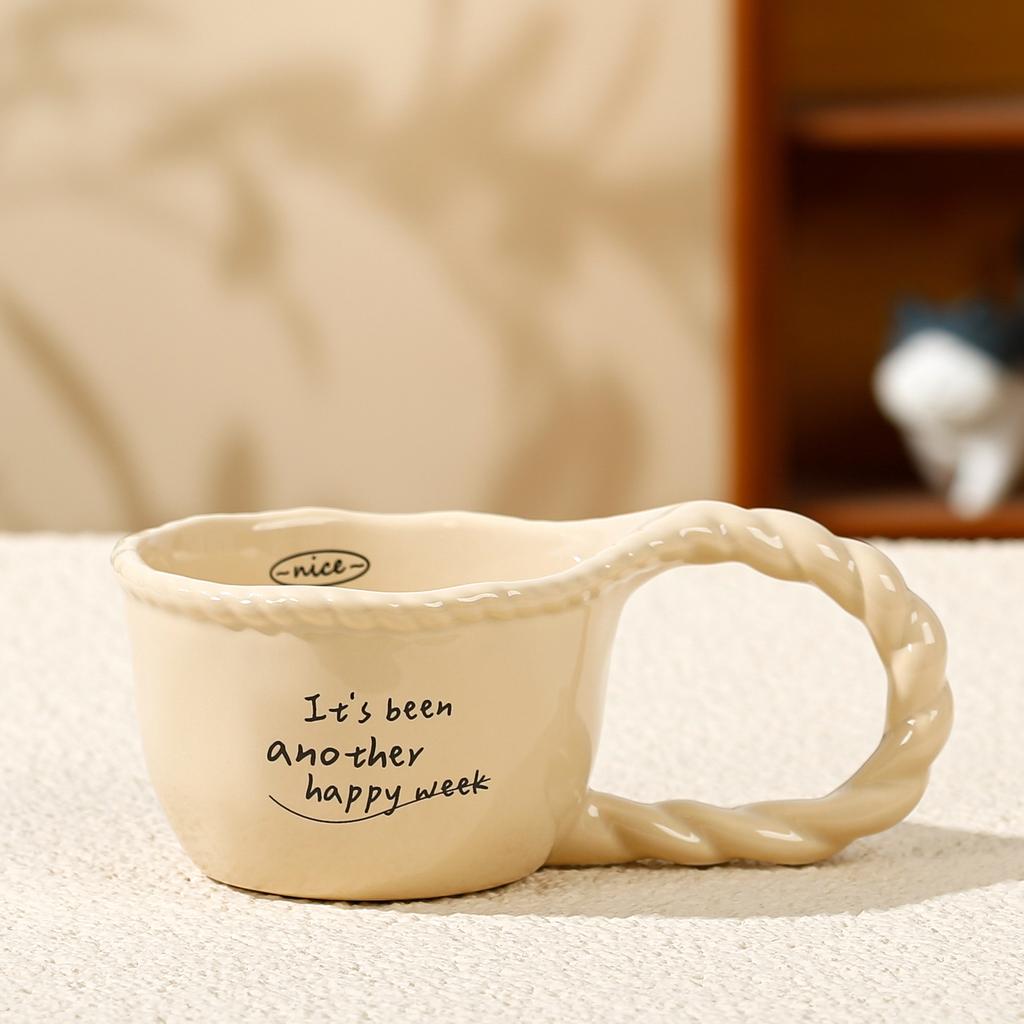Light Luxury Knot Coffee Cup Literary Design Sense Breakfast Cup Mug Afternoon Tea Cup Ceramic Cup