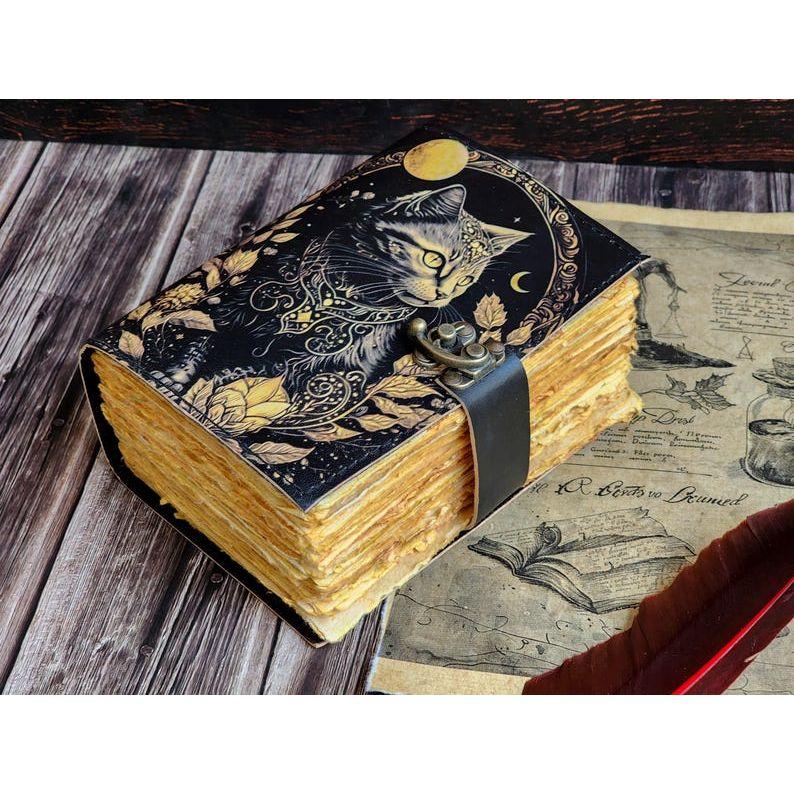 Leather Journal Spell Wizard Cat Book Blank Magik Notebook Book Of Shadows Wiccan Pagan Grimoire Book for Traveling Sketchbook