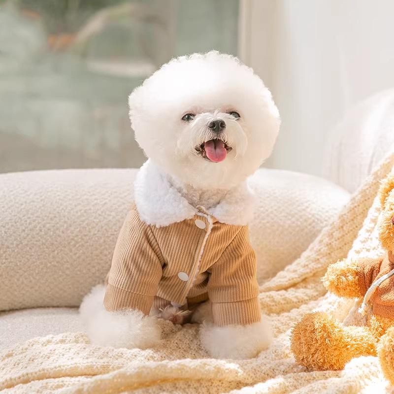 Autumn and winter, puppy and dog clothes, thickened lamb wool to keep warm, velvet two feet can be towed, cotton-padded clothes,Pomeranianpet clothing