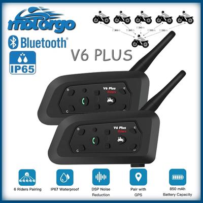 אינטרקום לאופנוע Bluetooth V6Plus – תקשורת 6 רוכבים 1500 מטר, שבב Qualcomm, עמיד למים, אוזניות מבטלות רעשים, שימוש בכל מזג אוויר