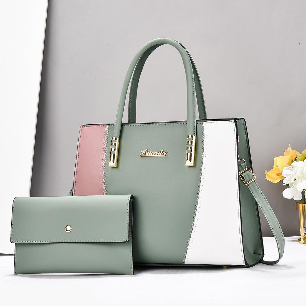 New Model Mother Bag Splicing Color Contrast Large Capacity Handbag Fashion Simple Single Shoulder Crossbody Temperament Mother Bag