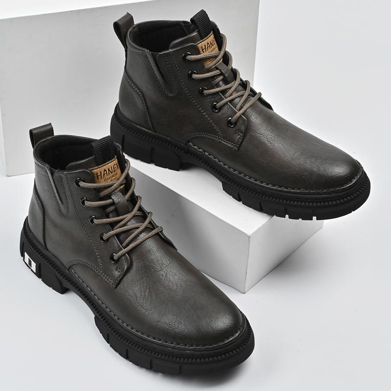 Men Genuine Leather Motorcycle Boots Lace Up Short Ankle Boots for Men New Trend Fashion Man Outdoor Platform High Top Footwear