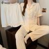 Cute cartoon summer pajamas women's simple jacquard imitation cotton short-sleeved student thin loungewear three-piece set