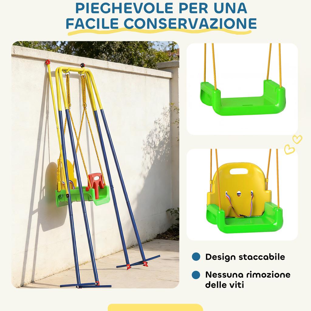 Adjustable Garden Swing for Children with Backrest and Barrier, In Steel and PP, 128x155x157 Cm, Green