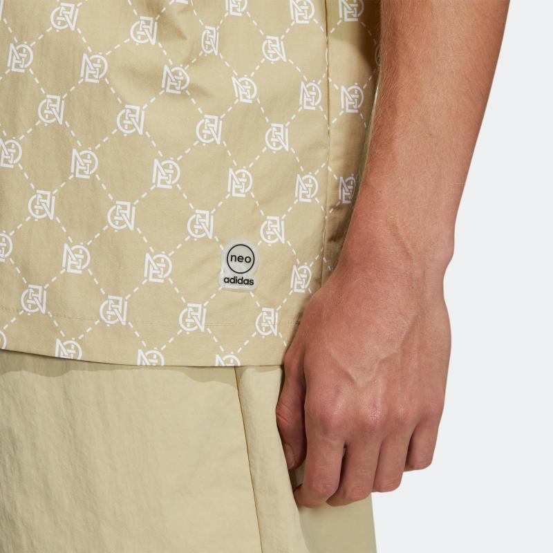Adidas Neo Patterned Short Sleeve Sports Casual Shirt Men Tops Grassland-Brown IB5857