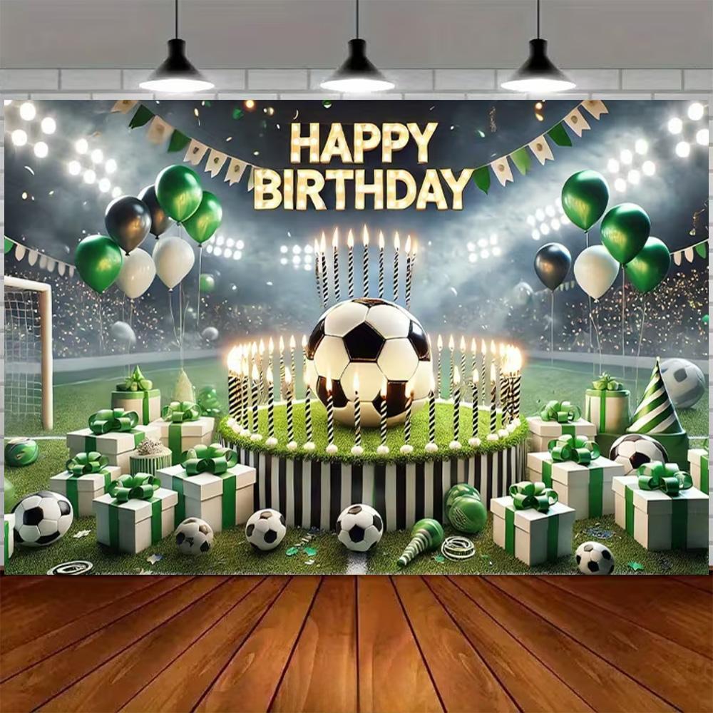Green and blue football themed birthday decoration banner Backdrop, football field children birthday party photography Backdrop