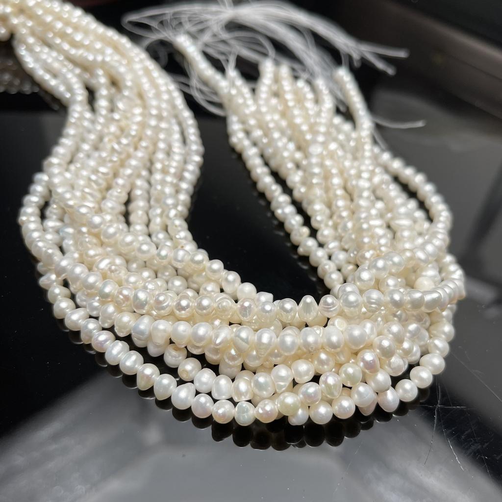 1String, White Natural Freshwater Pearls Beads,4-5mm, for DIY Necklaces Bracelets, Jewelry Making 36cm