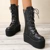 Punk Style Rivet Medium Tube Knight Boots Women's Platform High Heel Belt Buckle Large Size 43 Women's Boots