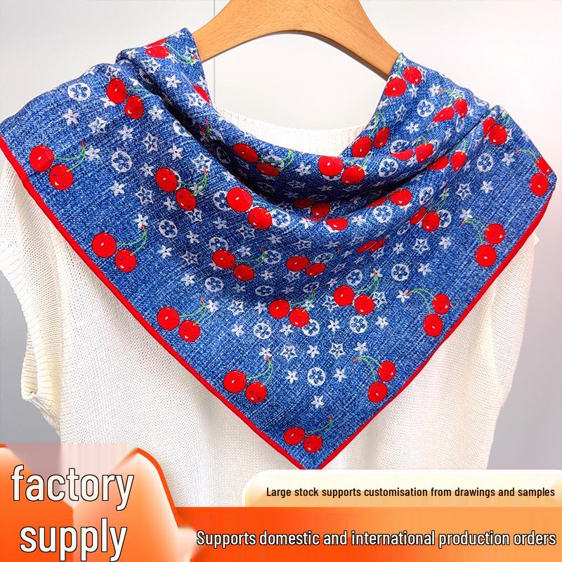 2025 Summer Women's Cherry Mulberry Silk Square Scarf - Elegant Necktie & Neckerchief