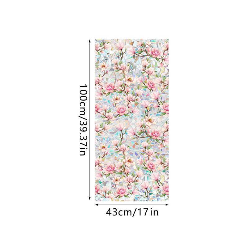 Window Film Static Cling Privacy Protection Stained Glass Film PVC Stained Colorful Plants Flowers Printed Home Decor Stickers