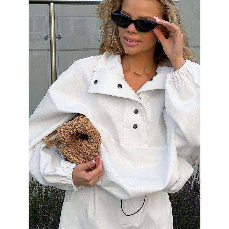 European and American Women Set White Sports and Leisure Two-piece Set Contrast Color Outdoor Long sleeve Shorts Set Spring and Summer New