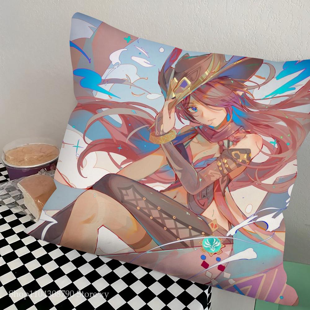 Game Genshin Impact Chasca Pillow Case Square Pillow Bedroom Sofa Leisure Comfort Cushion Car Living Room Home Decoration