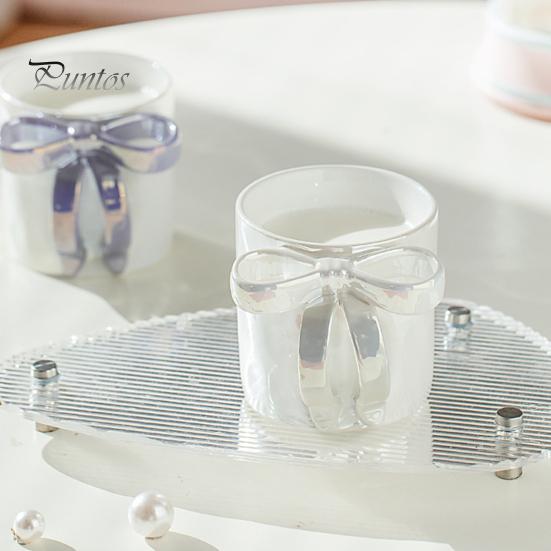 Keramický šálek na kávu se stuhou držadlo 11,8 oz elegantní růžový design s mašlí Dárek na pití pro ženy k narozeninám