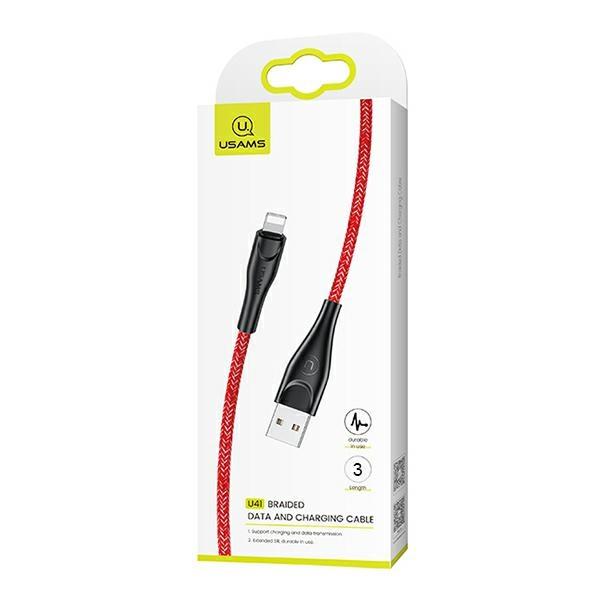Usams Kabel Pleciony U41 Lightning 3M2A Czerwony/Red Sj397Usb02 (Us-Sj397) Fast Charge