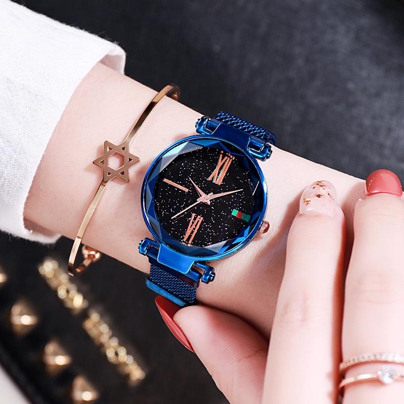 Women Watches Hours Mesh Magnet Starry Sky Watch Luxury Ladies Roma Dial Quartz Wristwatch