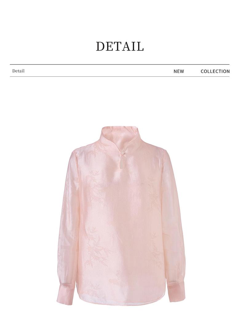 Elegant Silk Jacquard Stand Collar Shirt - Spring Style