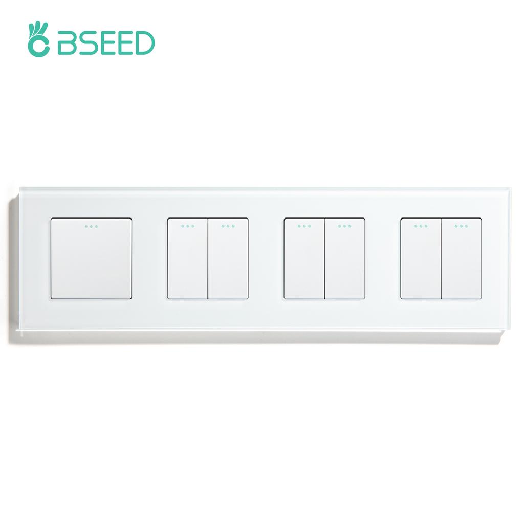 BSEED 1/2/3 Gang 1 Way Mechanical Wall Light Switch Double Button Switch EU Standard Glass Panel 10A For Home Lighting Control