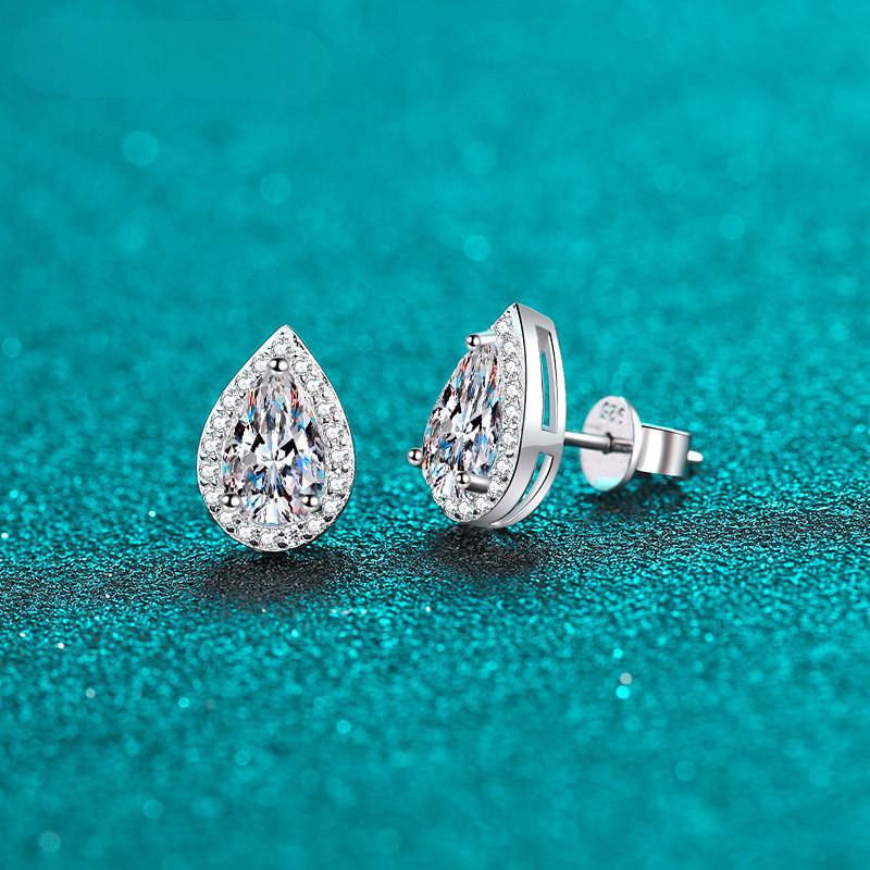 

Серьги-гвоздики с муассанитом, серебро 925 пробы, 18 карат, белое золото, грушевидная форма, блестящие серьги высокого ювелирного искусства 1 ct total 2 ct