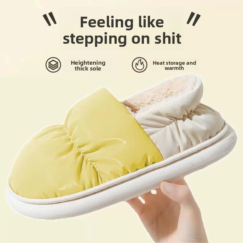 Cotton Slippers for Women, Winter Bag with Added Velvet for Indoor Warmth, Thick Soled Waterproof Down Cotton Shoes for Men, Suitable for Outdoor Wear