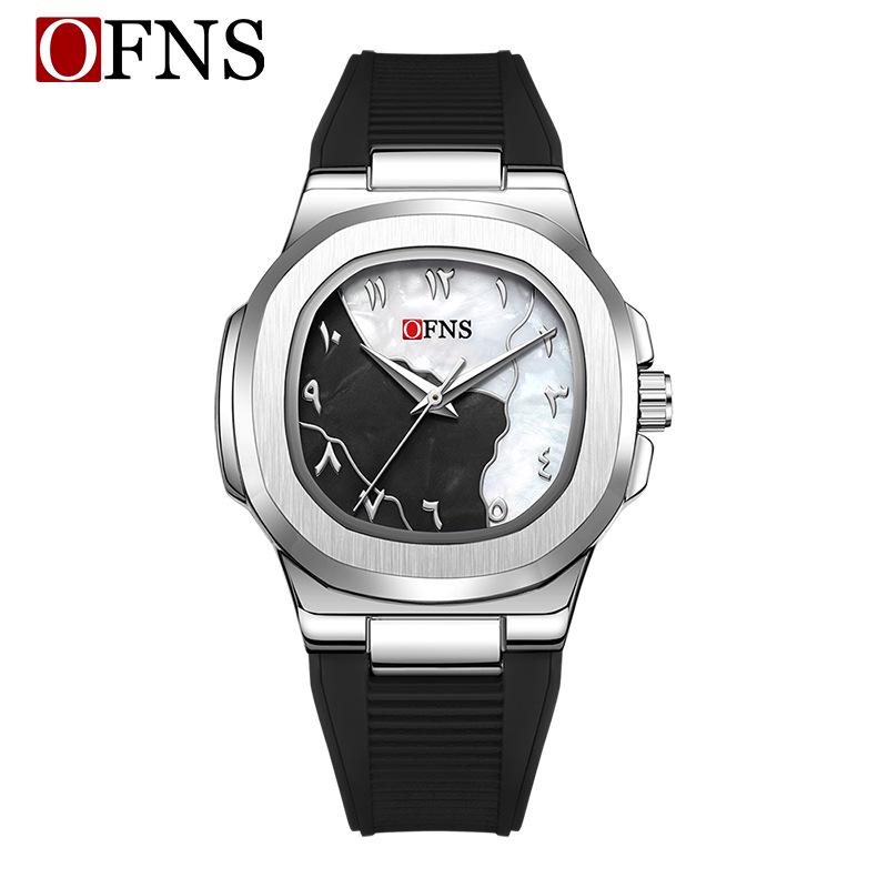 OFNS Men's Double Dial Quartz Square Watch - 30M Waterproof with Arabic Numerals, Ideal for Casual and Business Wear