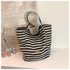 Niche high-value double-sided striped canvas bag, new large-capacity casual versatile commuter shoulder tote bag