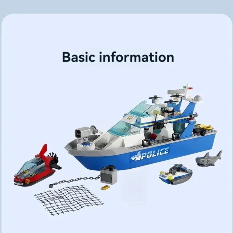 Mattoncini per bambini Serie Città Pattugliatore di Polizia Nave Assemblaggio Gruppo Città barca della polizia MOC Regalo Giocattolo da Assemblare