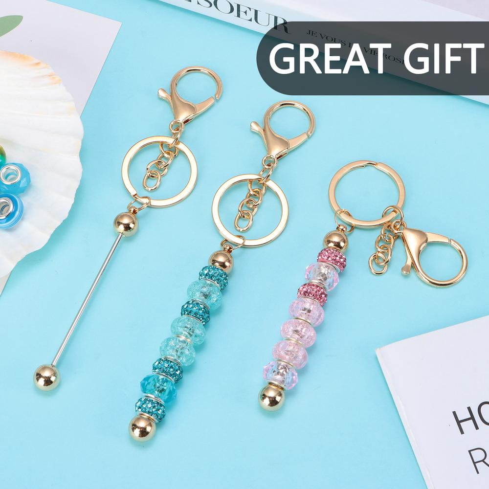 

10Pcs DIY Beadable Keychain Bars Silver Keychain Making Supplies Metal Beaded Keychain Crafts