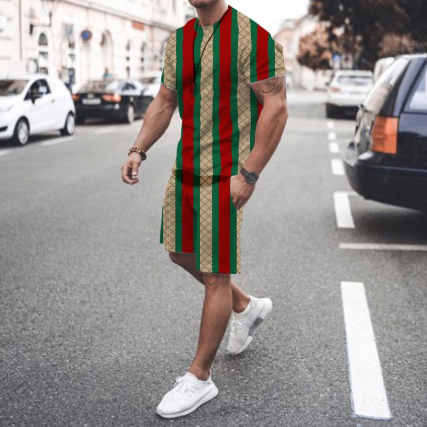 Ensemble T-shirt à manches courtes et col rond pour homme, imprimé 3D de marque de luxe d'été, ensemble short 2 pièces de haute qualité, décontracté, street, sportif