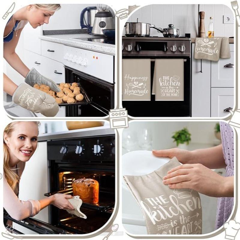 Cotton Thickened Oven Insulated Gloves Insulated Placemat Thickened Absorbent Kitchen Towel Kitchen Baking Set