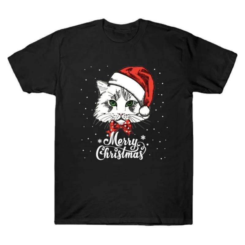 Cat Loves Merry Christmas TShirt 100 Cotton ONeck Summer Short Sleeve Casual Unisexs Tshirt Size S3XL