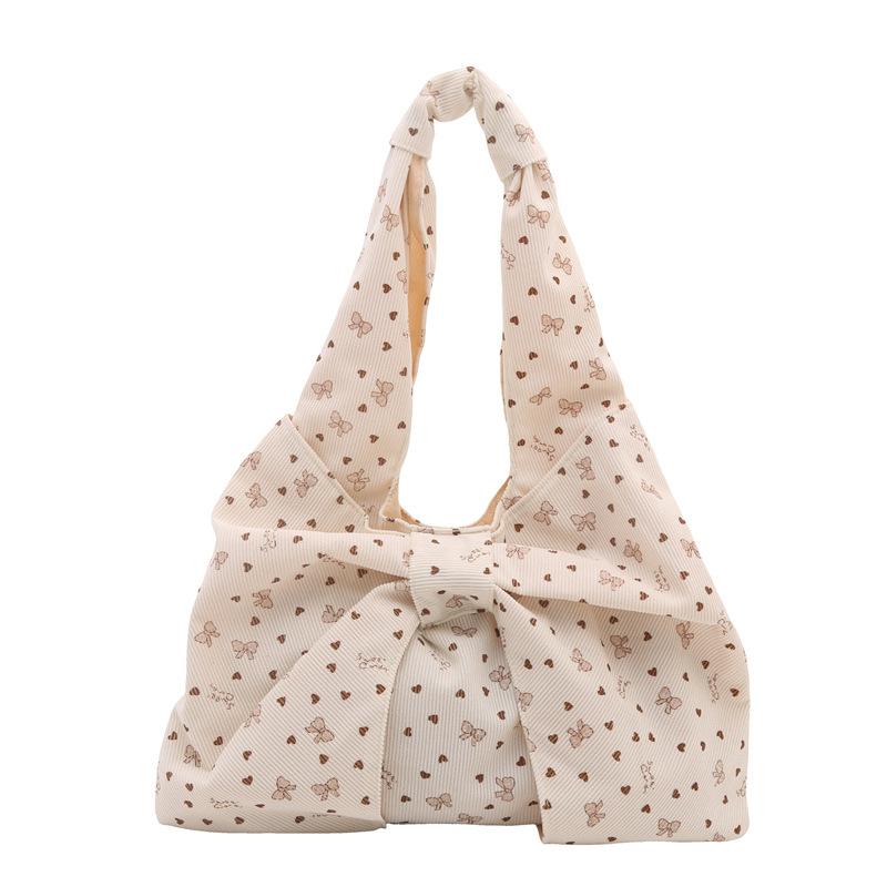 Corduroy Shoulder Bag Girly Dumpling Tote Bag Bow Print Bag Soft For Shopping Decorative Matching Piece Daily Commuting