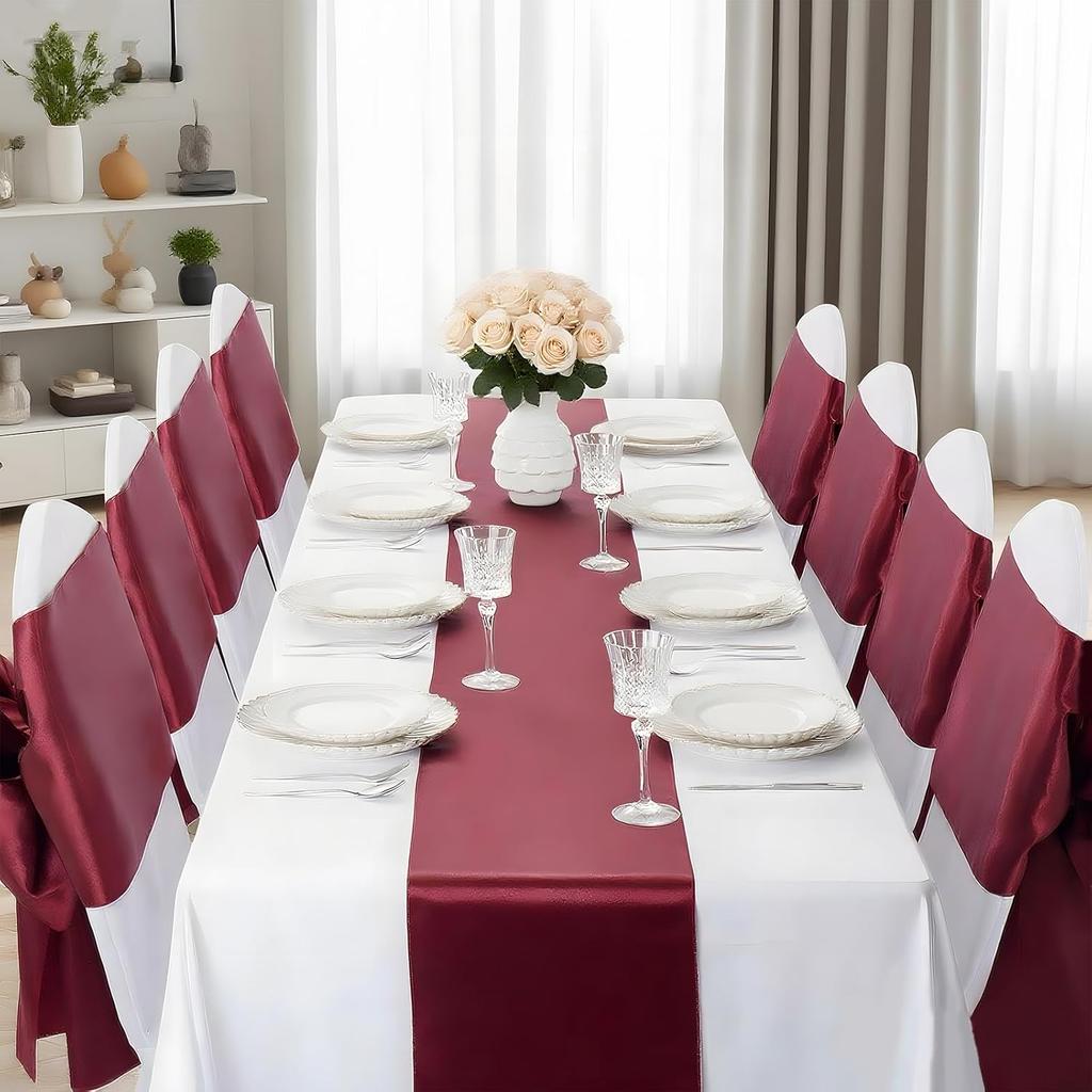 Confezione da 2 Runner da Tavola 30 x 274 cm Bordo Lungo in Raso di Seta per Matrimonio Banchetto Natale Festa di Compleanno Decorazione